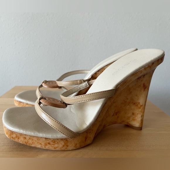 bebe Shoes - Vintage Bebe Wedge Sandals with Wooden Accents